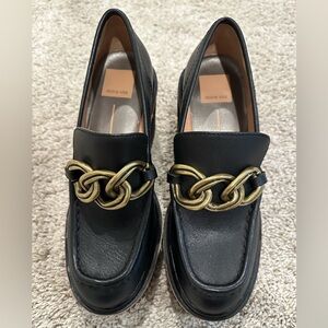 Dolce Vita Women Brenan Chain Platform Wedge Heeled Loafers  Black Leather 6.5